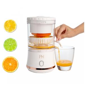 Espremedor de cítricos elétrico portátil Paris Hilton branco sem fio com base USB recarregável e acionamento por botão único