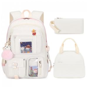 Mochila LXYGD 3 em 1 off‑white para notebook até 16", com lancheira e estojo, impermeável