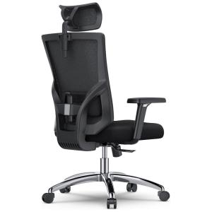 Cadeira de Escritório Ergonômica Giratória com Apoio de Braços, Suporte Lombar Ajustável e Apoio de Cabeça, LETEUKE, Preto