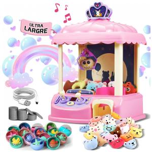 ROHSCE Máquina de Garra Mini Arcade Rosa, Brinquedo Elétrico para Crianças com LED e Som Ajustável, Idade 6-12 Anos