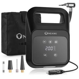 Mini Compressor de Ar Elétrico Automotivo Portátil 150 PSI 12V com Luz LED, ONEAMG, Preto