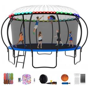 Cama Elastica Capacidade até 544 kg com Cesta de Basquete, Pólos Curvos e Luz LED, Elitezip, Azul