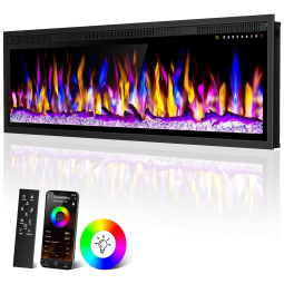 Lareira Elétrica de Embutir A40x106L cm com Controle Remoto, 13 Cores de Chamas, 5 Brilhos e Compatível Alexa, 110V 1500W, Alpaca, Preta