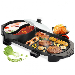 Grill Elétrico Antiaderente 2 em 1 serve até 8 Porções, 110V 1100W, SNKOURIN, Preto