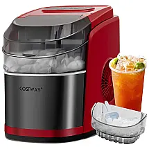 Máquina de Gelo até 12 kg em 24H Portátil com Colher e Cesta de Gelo, 110V, COSTWAY, Vermelha