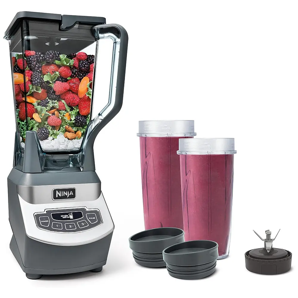 Liquidificador Ninja BL660 Sistema de Cozinha 1100W Cinza Jarra 2,1L Copos Portáteis 120V