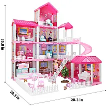 Casa de Bonecas com 11 Quartos e Cômodos Customizáveis para Crianças de 3 Anos ou Mais, TEMI, Rosa