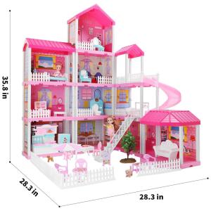 Casa de Bonecas com 11 Quartos e Cômodos Customizáveis para Crianças de 3 Anos ou Mais, TEMI, Rosa