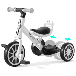 Triciclo Infantil 5 em 1 com Altura de Assento Ajustável e Pedal Removível para Crianças de 1 a 4 Anos, XJD, Branco