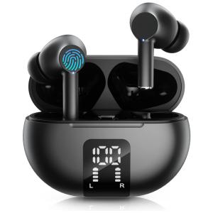 Fones de Ouvido Bluetooth com Display LED Estojo de Carregamento e Cancelamento de Ruído, Carego Y42 Pro B, Preto