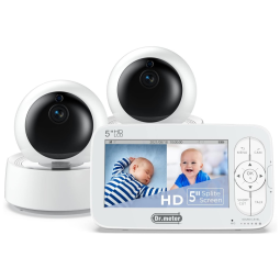 Babá Eletrônica Monitor com 2 Câmeras HD 720p e Sensor de Temperatura Alcance de 304M, DR.METER DR BM722, Branco
