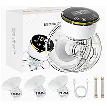 Bomba Tira Leite Única Elétrica Recarregável com Painel Digital 3 Modos e 9 Níveis de Sucção, Branca e Dourada, OMFMF month, Branco