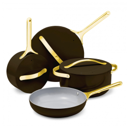 Conjunto de Panelas em Cerâmica Antiaderente 12 Peças, Livre de PTFE e PFOA, Seguro para Forno e Fogão, Caraway, Preta