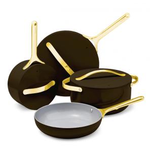 Conjunto de Panelas em Cerâmica Antiaderente 12 Peças, Livre de PTFE e PFOA, Seguro para Forno e Fogão, Caraway, Preta