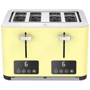 Torradeira de 4 Fatias com 6 Níveis de Tostagem em Aço Inoxidável, 1500W, 110v, BBDAY, Amarelo