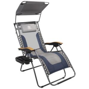 Cadeira Reclinável Ajustável Gravidade com Apoio de Cabeça e Porta Copos e Cobertura de Sombra, COASTRAIL OUTDOOR Zero Gravity Chair Sun