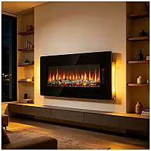 Lareira Elétrica Innoflame 122x46cm 1400W Vidro Curvo LED Embutir 110V