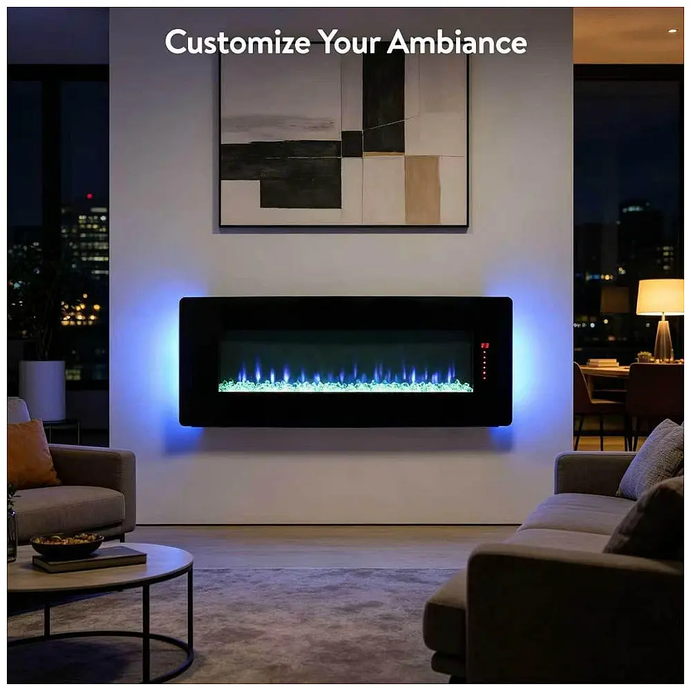 Lareira Elétrica Innoflame 122x46cm 1400W Vidro Curvo LED Embutir 110V — foto 2