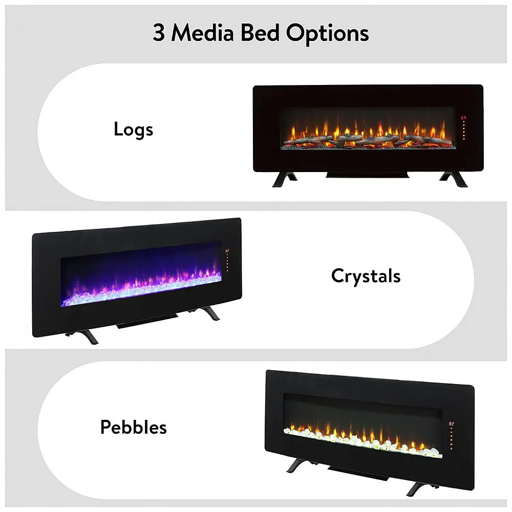 Lareira Elétrica Innoflame 122x46cm 1400W Vidro Curvo LED Embutir 110V — foto 3