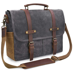 Bolsa de Couro Vintage para Laptop, NEWHEY 23081, Cinza