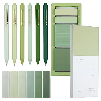 Conjunto de papelaria estética verde