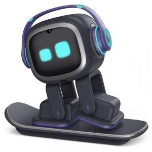Robô Companheiro Inteligente Preto e Prateado – EMOPET AI Desk Robot Companion, Comandos de Voz, Dança e Estação de Recarga