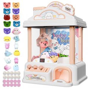 Máquina de Garra Rosa e Branca Snow Hut – Mini Arcade Infantil com 10 Cápsulas, 10 Pelúcias, Som e Brinquedos
