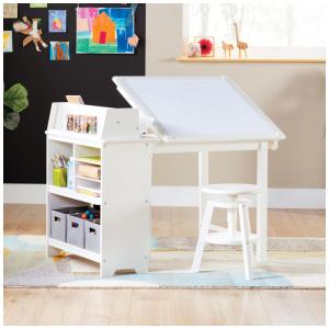 Mesa de arte infantil Guidecraft Design Studio White 3 em 1 com cavalete e banco ajustável 107cm