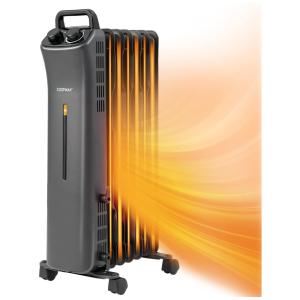 Aquecedor Elétrico a Óleo com 3 Modos e Termostato Embutido, 1500W 110V, COSTWAY, Preto