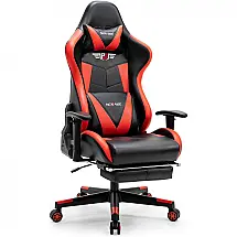Cadeira Gamer Ergonômica Giratória Vermelha PATIOMAGE com Suporte Lombar e Apoio para Pés Ajustável