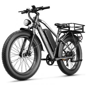 Bicicleta elétrica Jasion EB5 MAX cinza pneus 26x4 motor 750W nominal 2000W pico bateria 48V 15Ah 720Wh quadro aço carbono 7 marchas 110V