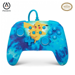 Controle PowerA Enhanced com fio para Nintendo Switch e Switch 2 Pikachu Tie Dye com botões avançados mapeáveis