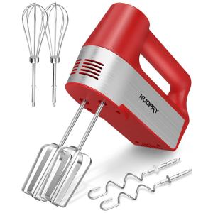 Batedeira de Mão com 5 Velocidades e Acessórios de Aço Inox, 250W, 110v, KUOPRY, Vermelho
