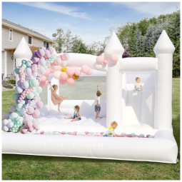 Casa de Pulso Branca de 15 Pés para Adultos e Crianças, Casa de Pulso Comercial de PVC 100 com Tobogã e Piscina de Bolas, Relunch