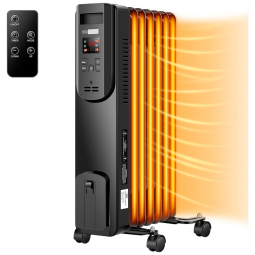 Aquecedor Elétrico a Óleo com Controle Remoto, Termostato Ajustável e 3 Níveis, 1500W, 110v, VIVOHOME, Preto