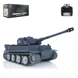 Tanque de Controle Remoto 1/16 Tiger I com Rodas de Metal Retráteis, Torre Giratória de 360 Graus, Wheelfun