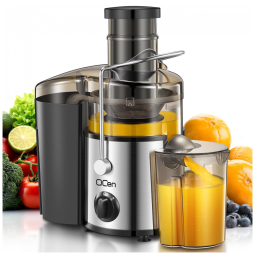 Extrator de Sucos QCen, Centrífuga de 500W com 3 Bocas Largas para Frutas e Vegetais, Fácil de Limpar, Aço Inoxidável, Livre de BPA