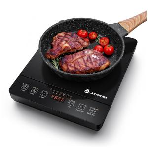 Cooktop de Indução Portátil AAOBOSI 20 Níveis de Potência e Temperatura, 1800W, Queimador Único com Bobina de Aquecimento