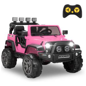 JOYMOR Carro Elétrico para Crianças 2 Assentos com Controle Remoto 2.4G, até 4 km, h, 12V, Rosa