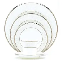Aparelho de Jantar Noritake Silver Palace 5 Peças Porcelana Branca Borda Platina Serviço para 1