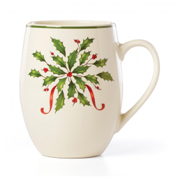 Caneca com Tema de Natal, Material de Cerâmica e Capacidade de 530mL, Lenox 890776, Branca, Verde e Vermelha