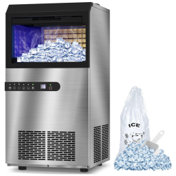 Máquina de Gelo Automática Produz até 45kg, Cor, 110v, LIFEPLUS Ice Maker Machine 100Lbs, 24H, Prateado