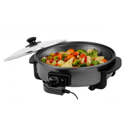 Frigideira Elétrica OVENTE de 30 Centímetros com Revestimento Antiaderente, 1400W, Controle de Temperatura Ajustável e Tampa de Vidro