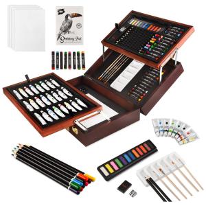 Deluxe Art Kit de Pintura Profissional com Maleta de Madeira, 88 Peças