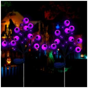 Kit Estaca Solar Iluminada Decorativa para Halloween de Globo Ocular, 2 UN, Roxo