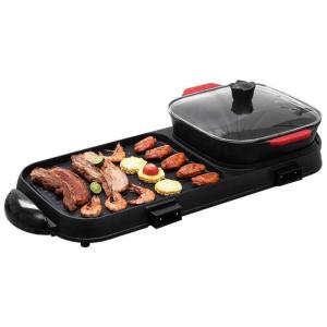 Churrasqueira Grill Elétrica para até 8 Pessoas com Panela Antiaderente, 110V, QUANJJ, Preta