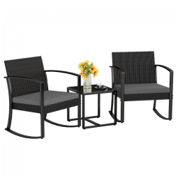 Conjunto de Móveis de Pátio Homall 3 Peças - Conjunto de Bistrô Externo de Resina com Cadeiras de Balanço Acolchoadas e Mesa para Varanda