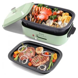 Churrasqueira Elétrica Portátil, com Antiaderente, 1200W, 110v, RUNNATAL, Verde