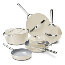 Conjunto de Panelas Antiaderente Cerâmico Caraway Deluxe 16 Peças Creme com Suportes Magnéticos