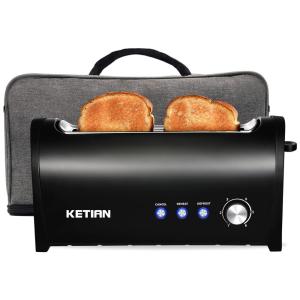 Torradeira Elétrica 2 Fatias com 6 Níveis de Tostagem e Capa Protetora, 1000W, 110v, KETIAN, Preto
